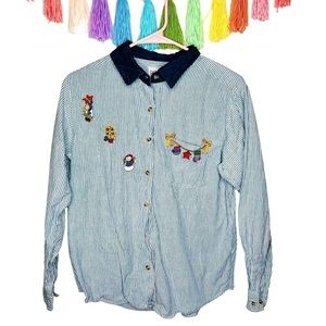 Cabin Creek Seersucker Stripe Button Down Long Sleeve Christmas Shirt Medium P